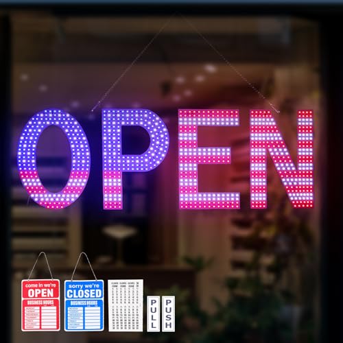 Image of LED Open Signs for Business, 48 inch x 17 inch Large Open Sign LED with 3 Scene Modes, Ultra Bright Adjustable Light Up Sign for Storefront Window Glass Door Shop Store Bar Cafes Restaurant (US Flag)
