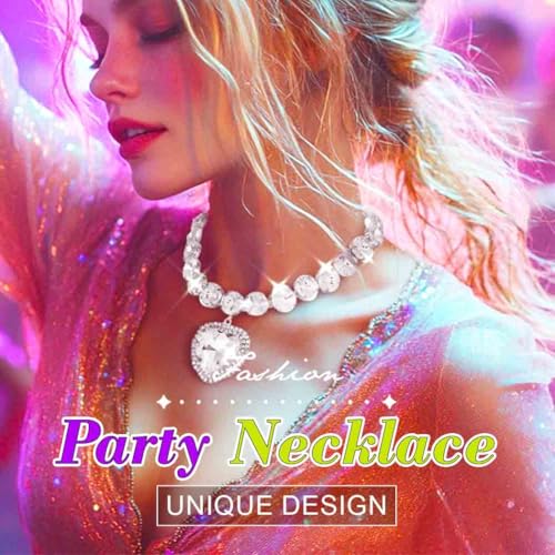 Zoestar Rhinestone Heart Choker Necklace Silver Bling Diamond Jewelry for Women4