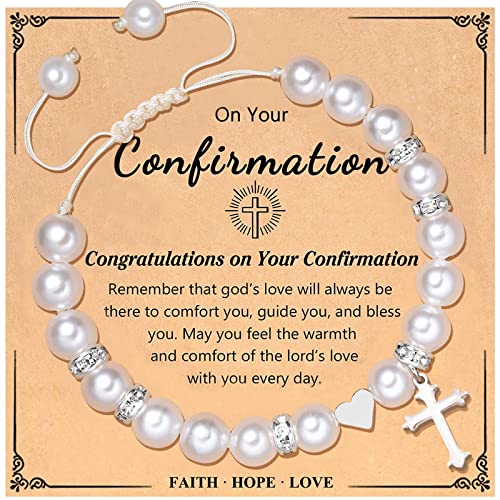 Image of Cross Heart Bracelet First Communion Gifts for Girls Catholic Baptism Gifts Easter Confirmation Gifts for Girls Christian Bracelets
