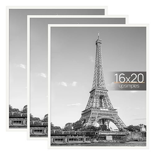 Image of upsimples 16x20 Picture Frame White 3 Pack, Scratch-Proof Poster Frames 16 x 20 for Photo Gallery - Slide-In Strips, Horizontal or Vertical Wall Mounting