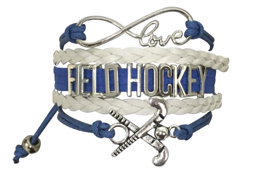 Sportybella Field Hockey Charm Bracelet, Jewelry Gifts for Field Hockey Players, Teams & Coaches (Blue/White)