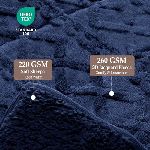 Image of Topblan Weighted Blanket for Adults, 60 inch x 80 inch 15lbs, Soft Sherpa Queen Size Heavy Blanket with 3D Jacquard Flannel Fleece Weighted Blankets for Couch and Bed