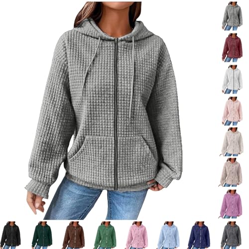 Big Promotion Lightning Deals Hoodies for Women UK Zip Up Waffle Hoody Jackets Oversized Lightweight Coats Hooded Sweatershirts Long Sleeve Casual Hoodie Pullover Tops with Pockets My Orders