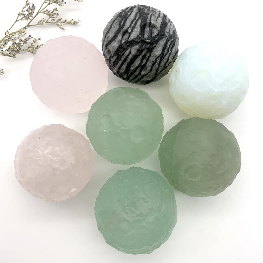 Kristall natürlicher rosa grüner Adventurin Meteorit Mond Kugel Kugel Quarz handgeschnitztes Rohsteinexemplar Heimdekoration ERTEYIN (Color : Pink)