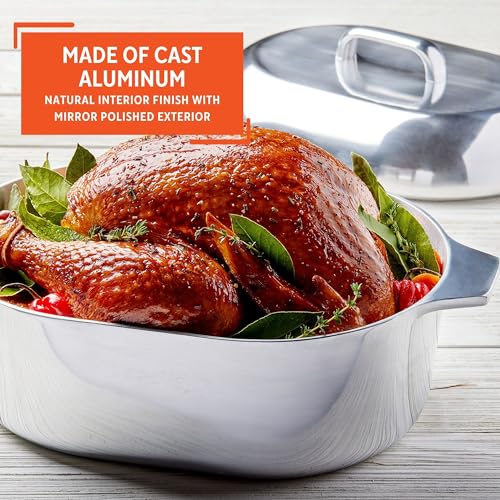 IMUSA 13in Cajun Cast Aluminum Oval Roaster with Lid, Durable Baking and Roasting Pan for Chicken, Meats, and Traditional Cooking