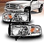AmeriLite Chrome 1pc Replacement Headlights w/Corner LED Parking Lamp Assembly Set for 1994-2001 Dodge Ram 1500 2500 3500 - Passenger and Driver Side