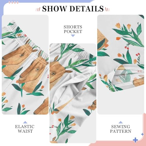 Funny Deer Floral Boys Long Pants Soft Trousers Elastic Waist Kids Lounge Bottoms with Pockets S-XL4