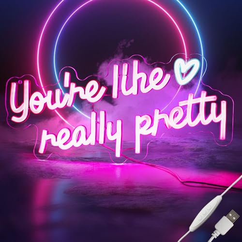 Image of KHK You're Like Really Pretty Neon Sign Led Neon Lights Pink Neon Sign for Bedroom Led Sign USB Powered Neon Signs for Wall Decor Dimmable for Christmas Thanksgiving Birthday Party Girls Gifts