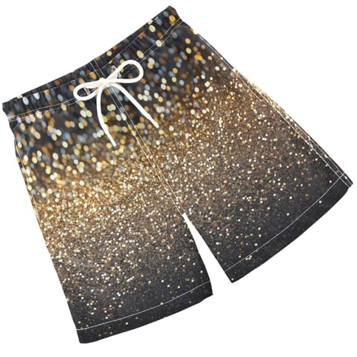 Pigsaly Boys' Swim Board Shorts Gradient Flashing Gold Champagne Glitter Boy's Swim Trunks Kids Swimwear M