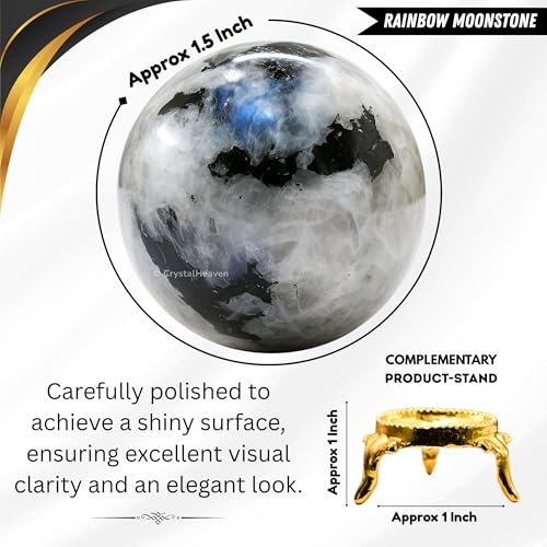 Image of Certified Rainbow Moonstone Crystal Ball for Meditation | Premium Crystal Vastu Items for Home and Feng Shui Items for Good Luck - Pooja Supplies and Spiritual Practices (1.5 inch Inch)