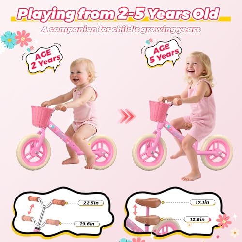 Image of Toddler Balance Bike for 2-5 Year Old,Kids Balance Bike with Fender,Kids Bicycle for 2 3 4 5 Years Old Boy Girl Birthday Christmas Toy Gift,Adjustable Seat /Handlebar,Flat-Free LED Tires,10Min Assembly