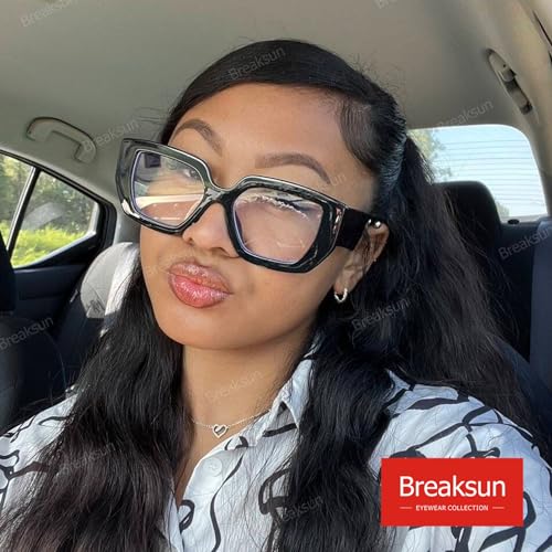 Image of Breaksun Thick Frame Blue Light Glasses for Women Men Fashion Oversized Square Computer Gaming Eyeglasses