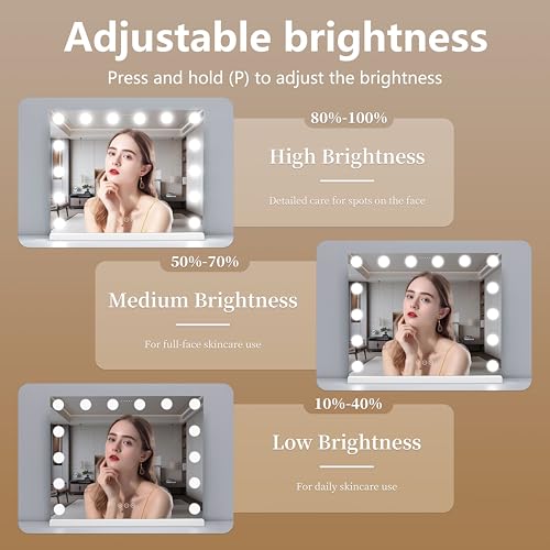 Image of Vanity Mirror with Lights Lighted Makeup Mirror with Dimmable LED Bulbs,3 Color Lighting Modes,USB Charging Port Touch Control,Sturdy Metal Frame Design,White (50x40cm, 4.70)