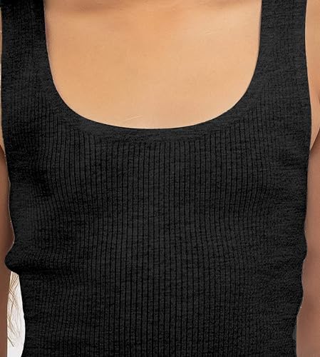 Image of KYDA KIDS Girl's Casual Sleeveless Solid Cotton Rib Knitted Square Neck Crop Tank Top for Girls