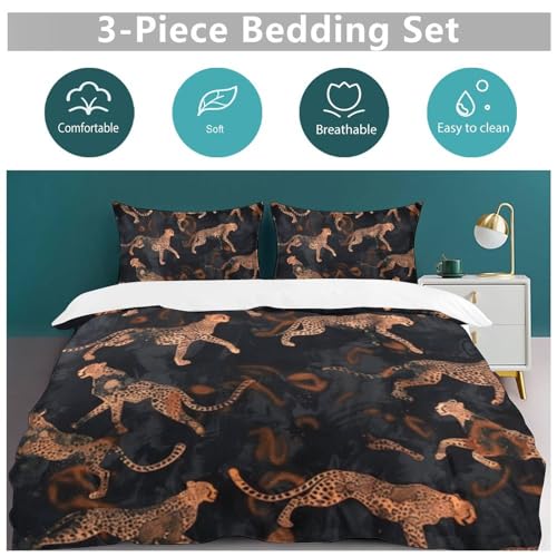 Parure de lit 3 pièces de qualité supérieure en microfibre zippée léopard