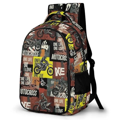 Casual Backpack for Unisex Adult, Novelty Motorcycle Dirt Bike Large Capacity Backpack for Daily Use, Portable Shoulder Bag for Women Men