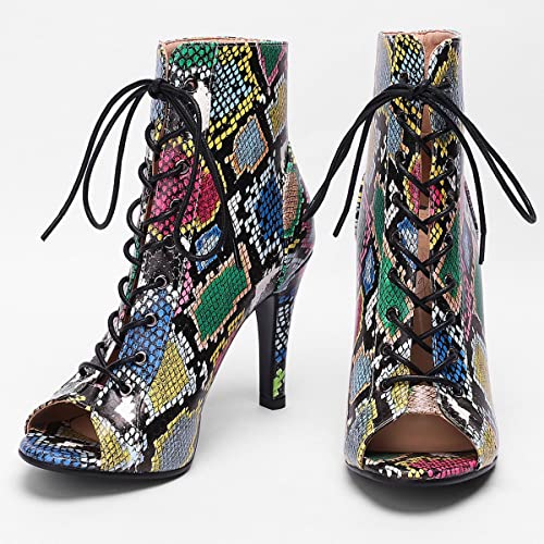 SHEMEE Women's Summer Peep Toe Stiletto High Heel Ankle Boots Lace Up Sandals Booties3