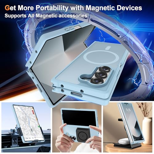 Image of ORETECH Magnetic Case Compatible with Samsung Galaxy Z Fold 6 Case, Translucent Back Non-Slip Hard PC Shockproof Bumper Protective Phone Case Cover for Samsung Z Fold 6 - Sierra Blue