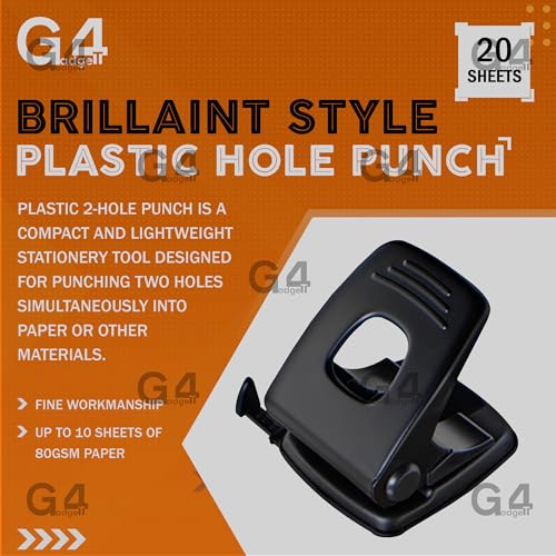 G4GADGET 2 Hole Punch, 20 Sheets Capacity, Durable Metal Paper Puncher with Precision Guide, Compact and Portable Design for Home, Office, and School
