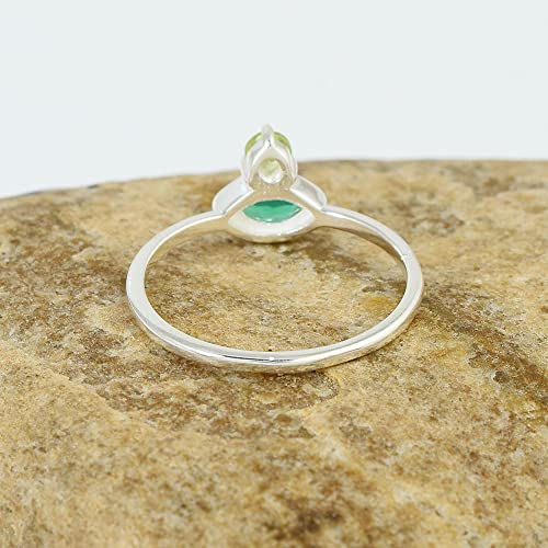 Bague en argent 925 onyx vert péridot femme pierre de naissance