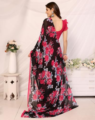 Image of Yashika Womens latest Georgette Saree with Unstitched Blouse Material - Suitable For Party, Festival and Wedding