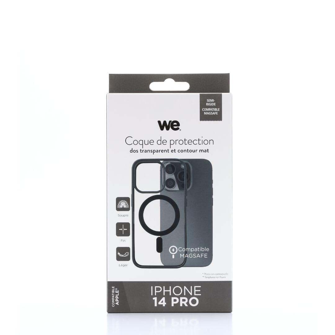 WE Custodia protettiva trasparente a 4 angoli rinforzati, antiurto, ultra resistente, semirigida, compatibile con iPhone 14 Pro
