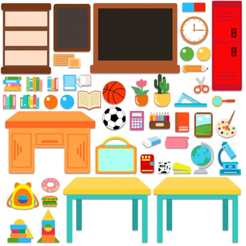 BEUNITONE 48 Pcs School Felt Story Boards Preschool Classroom Large Felt Story Pieces Set Flannel Board Stories for Preschool Activities Felt Story Board for Wall Early Learning Home Classroom Travle