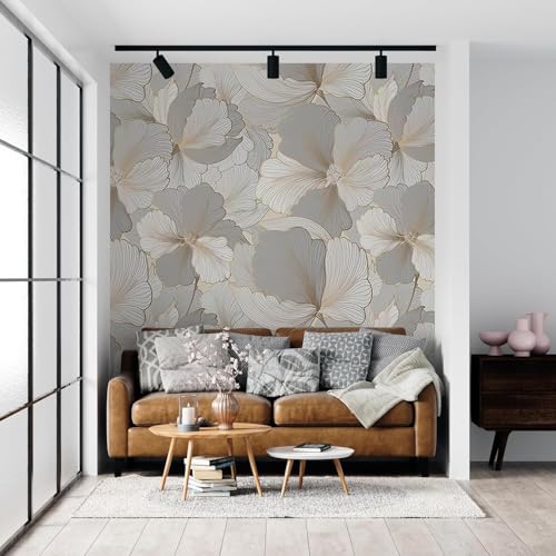 Image of KBR Elegant Grey & White Floral Wallpaper (45 x 300 cm) - Flower Pattern Peel & Stick Self-Adhesive Wall Covering with Soft Botanical Design for Roll for Living Room, Bedroom & Hallway Decor