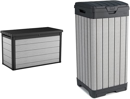 Keter Denali - Caja grande de resina de 200 galones organización y almacenamiento color gris y negro y resina Rockford de 38 galones con tapa y