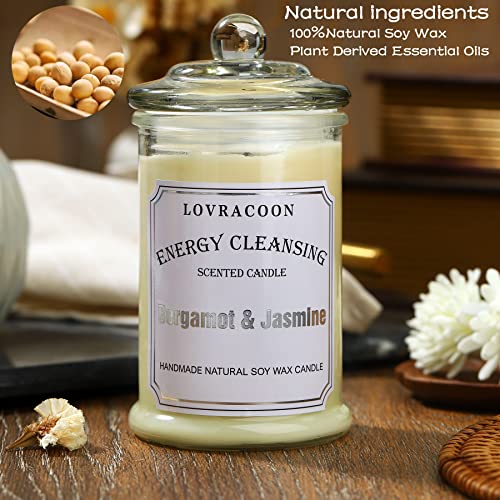 Lovracoon Hand Poured Jar Candle For House Energy Cleansing, Aromatherapy Natural Soy Wax Scented Candle With Gift Box（Bergamot & Jasmine, Medium） #TOP4