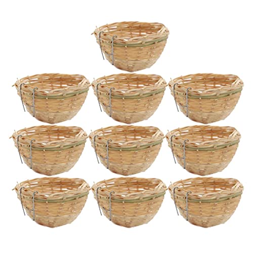 Fenteer 10 Stück Nester für Vogelkäfige Vogelnest, Kanariennest Zuchtkäfig, Handgewebte Bambus Vogelkäfige mit Hängendem Haken, Handmade Pet Bird Rest Cave, Nests Cages for Bird