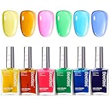Beetles Neon Nail polish Set, 6 Jelly Colors Bright Rainbow Nail Polish Kit Quick Dry Finger Nail Polish Glossy Shine Nail Lacquer Polish Long Lasting Gifts for Women