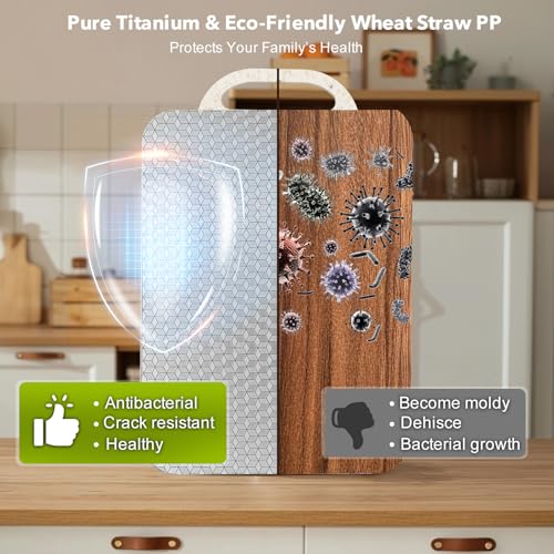 Tabla de Cortar Titanium para Cocina, Doble Cara con Titanio Puro y PP de Paja de Trigo, Fácil de Limpiar y Antideslizante, 14 x 10 Pulgadas miniatura 4