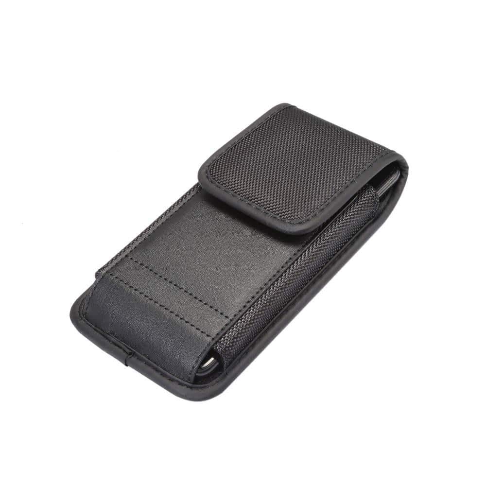Custodia Cintura con Porta Carte in Pelle e Nylon Verticale per Oppo Realme Narzo 10 (2020) - Nero