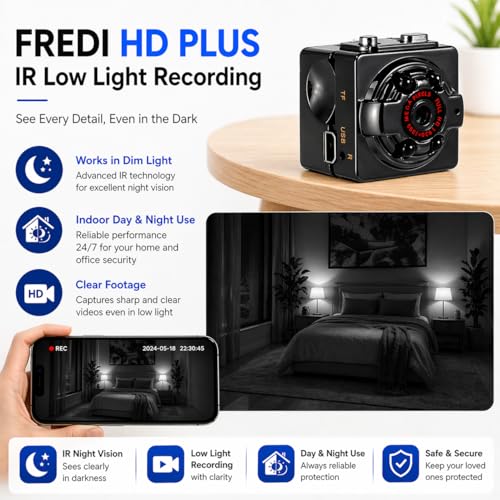 Image of FREDI HD PLUS Mini Camera 1080P HD Body Cam with Clip, Small Travel Vlogging Camera, Motion Detection, 32GB TF Card Support, Compact Wearable Video Recorder for Home Office Outdoor Use