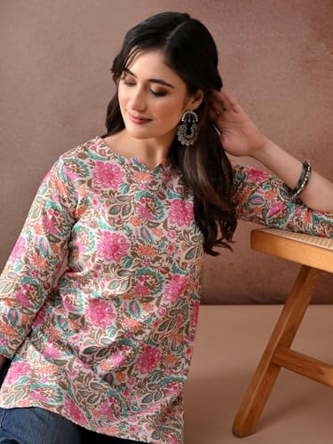 Image of Amazon Brand - Tavasya Women Pure Cotton Katha Plain Short Regular Fit Kurti |Short Top| Solid Casual Tunic