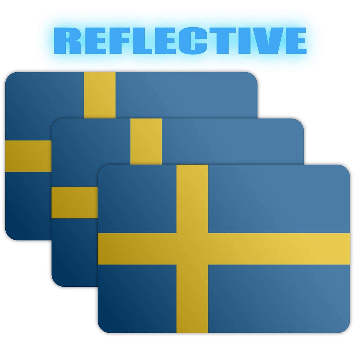 (x3) 3M Reflective Sweden Flag Stickers | Versatile Safety Decals | Flag of Sweden Sticker Decals | Perfect for Hard hats, laptops, bikes, toolboxes and more!