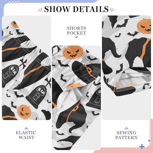 ZZXXB Halloween Witch Hat Bat Boys Long Pants Soft Trousers Elastic Waist Kids Lounge Bottoms with Pockets S-XL4