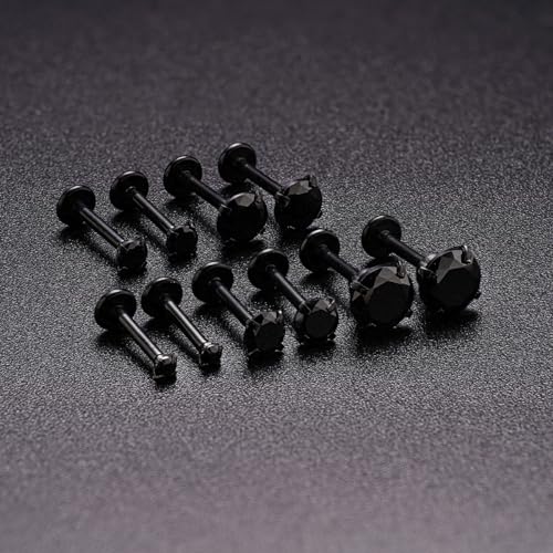 16G 18G Internally Threaded Nose Studs Rings Surgical Steel CZ Cartilage Labret Monroe Piercing Studs Jewelry for Tragus, Conch, Helix, Earlobe - Black Nose Ring for Women Men4