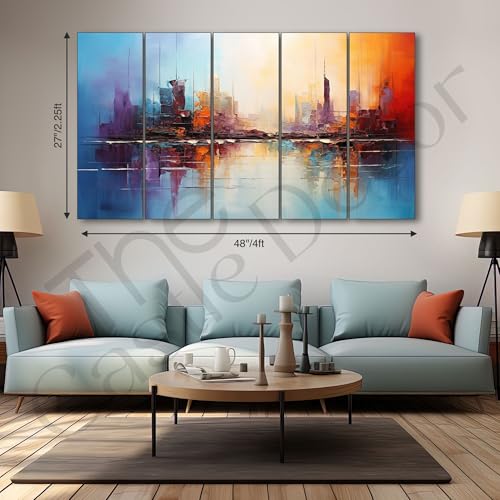 Image of The Castle Decor Abstract art painting with frame Big Size 27x48 Wall art for living room,Bedroom,Drawing room,Hotels-Wooden Framed-340