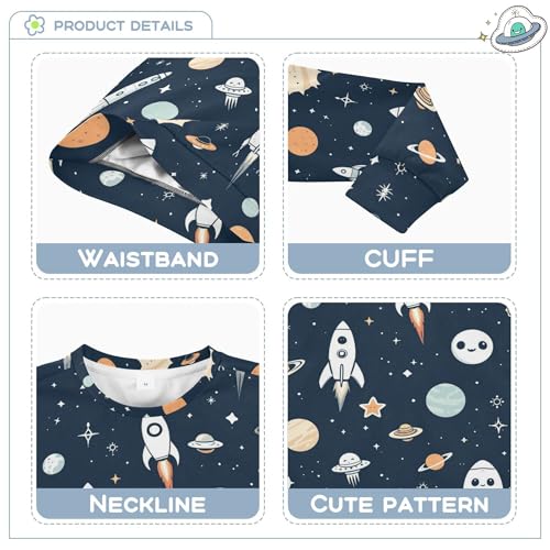 JUNZAN Space Cartoon Rockets Stars Comets Kids Boys Pullover Hoodie Long Sleeve Sweatshirts for Boys Sports 4T3