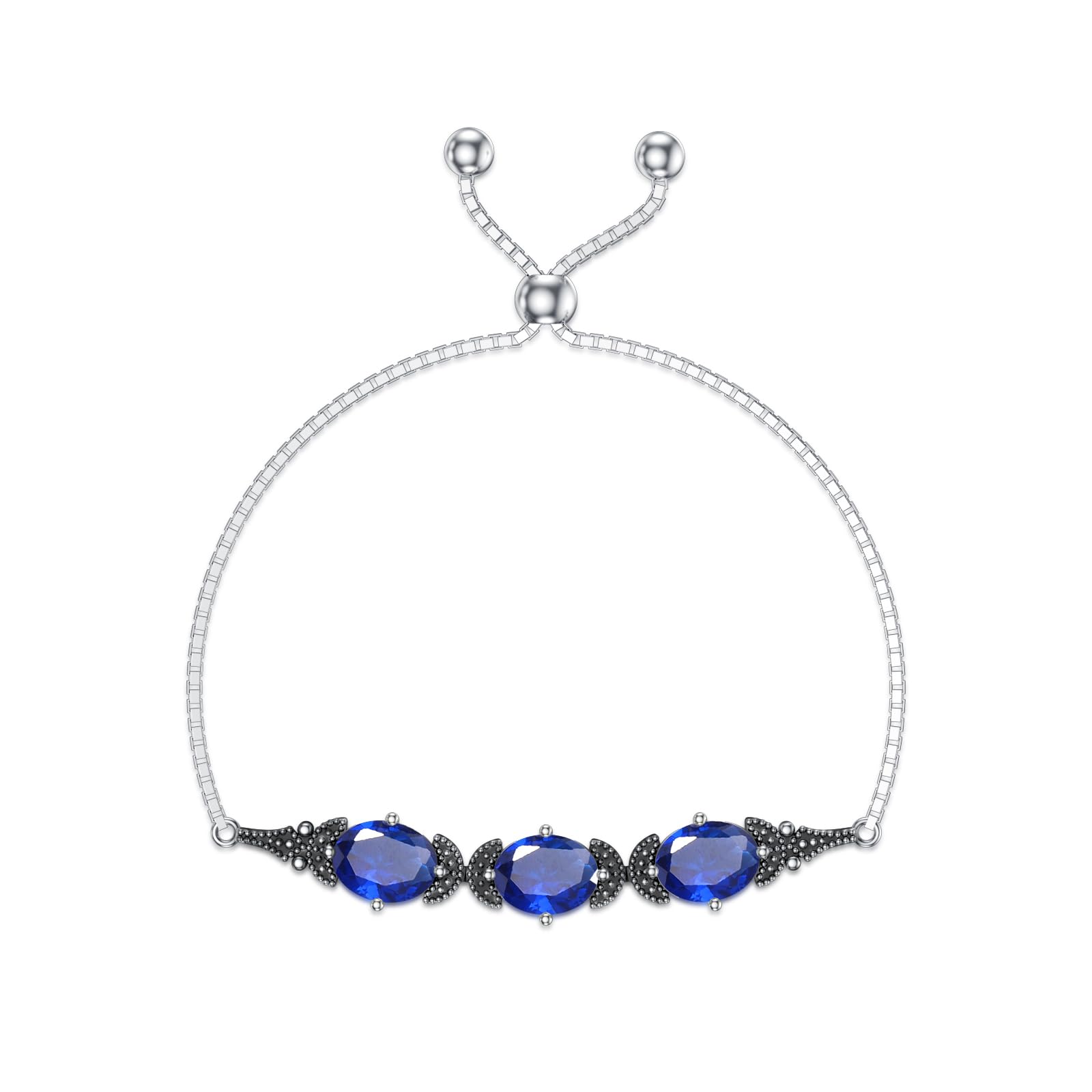 AOBOCO Pulsera de piedra natal de plata de ley 925, pulsera de eslabones retro vintage con cristal de 0.315 in de Austria, joyería