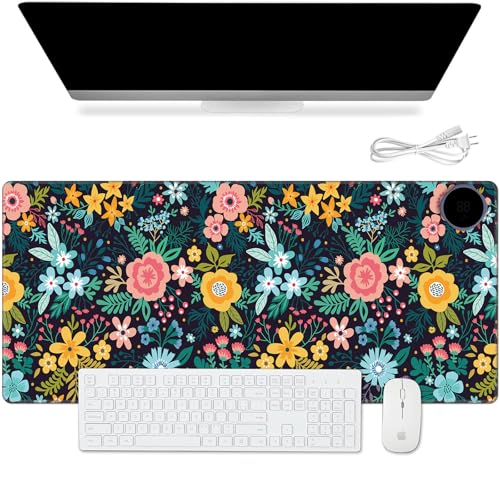 Tapis de souris chauffant en cuir synthétique premium et motif floral élégant