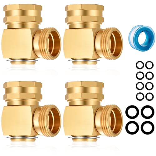 Image of Garden Hose Swivel elbow Connector 90 Degree Solid Brass Pipe Fittings Hose Kink Protector (4 Pack)
