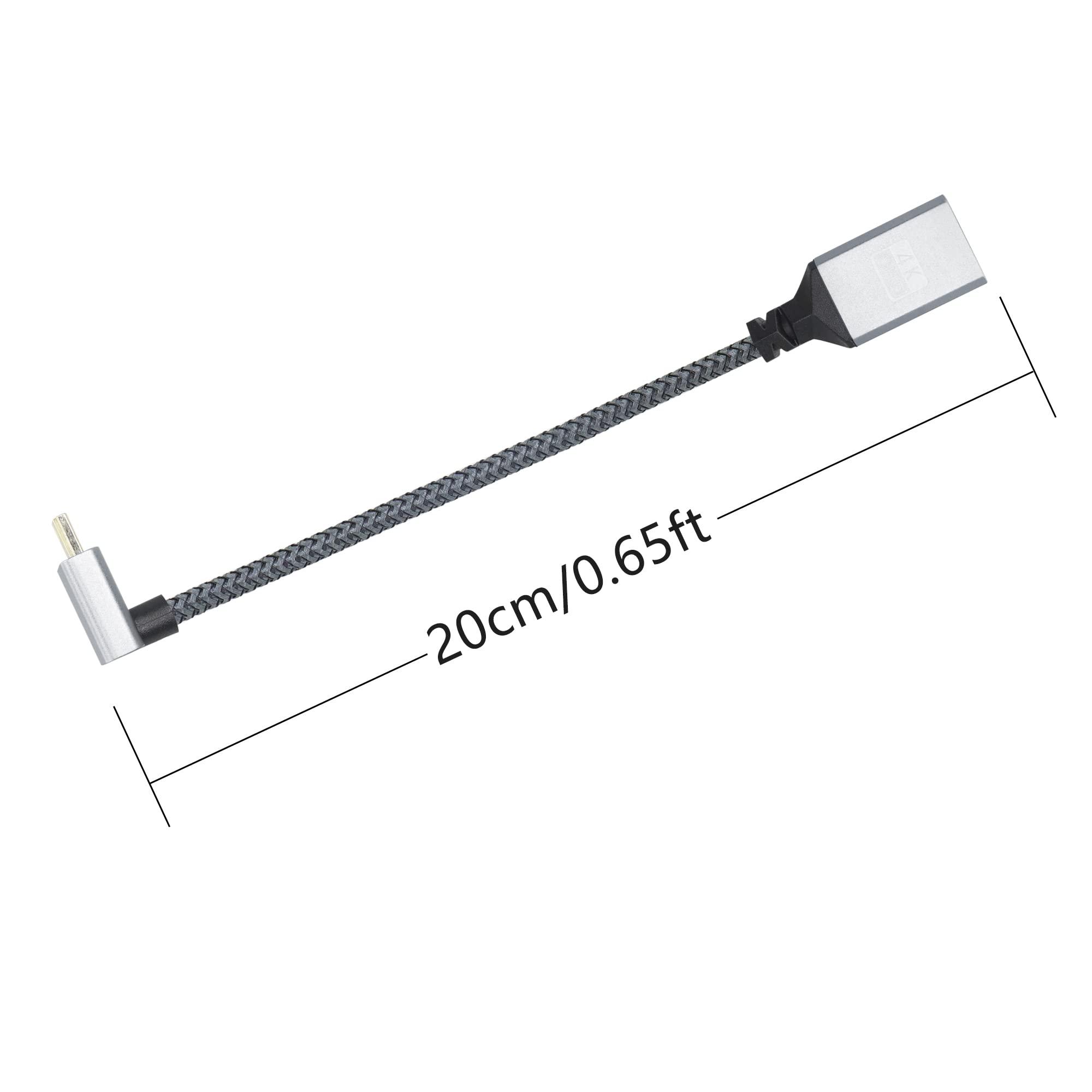 Cavo adattatore da micro-HDTV a HDTV 4K, angolo di 90 gradi, micro maschio a HDTVS femmina, cavo corto in nylon intrecciato in alluminio, supporta 4K UHD, per laptop, TV(20 cm)
