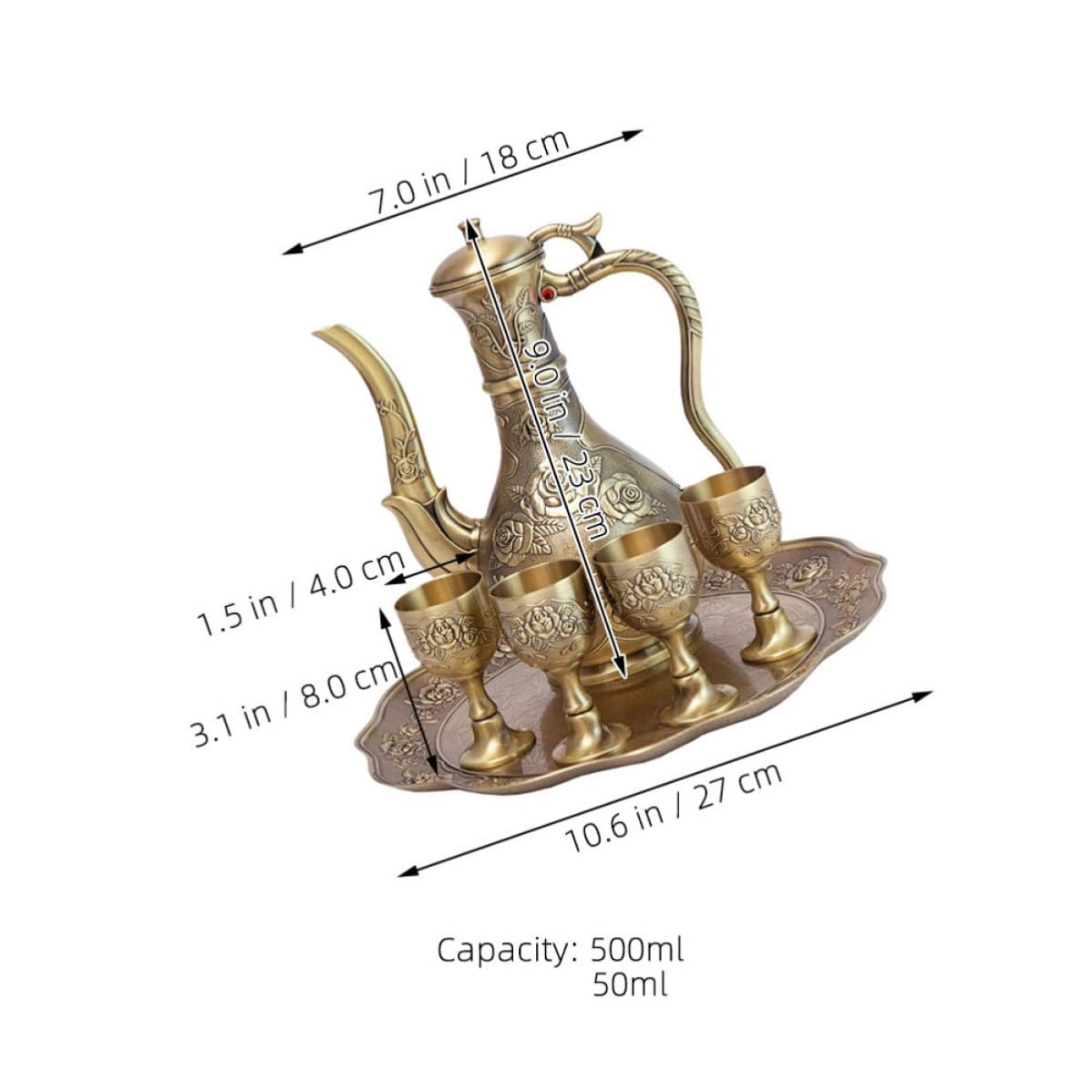 KICHOUSE Set da Liquori in Lega di Zinco con Design Vintage Elegante Oro, Include Caraffa, Bicchieri e Vassoio, Facile Manutenzione e Resistente allo Sbiadimento, per Feste e Matrimoni