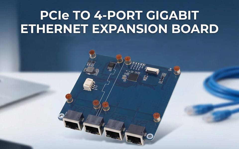 Yunseity PCIe to Gigabit ETH Board, tarjeta de expansión Ethernet de 4 puertos para RasPi 5 con chipset RTL8153 miniatura 6