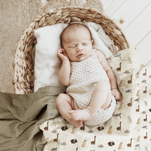 Image of lulumoon Baby Muslin Swaddle Blankets: Soft Receiving Blanket for Newborn - Cotton Swaddling Blanket for Neutral 2Pack(Dinosaur)