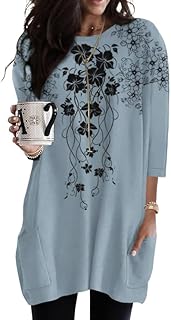 Sponsored Ad - Poetsky Womens 3/4 Sleeve Tunics or Tops to Wear with Leggings Long Shirts Tops with Pockets