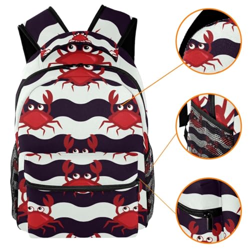 Sac à dos d'école crabe en chevron multicolore 29x20x40cm pour ados et filles - 3